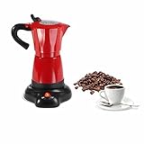 Elektrischer Espressokocher 300 ml in Rot Aluminium (Mokka-Kocher, kabellos, Warmhaltefunktion, Espresso-Bereiter, Kaffee-Bereiter, 480 Watt, 300 ml Kapazität)