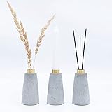 1x minim. Kerzenständer, Vase, Beton, Design, Pampasgras, Handmade (ohne Farbe, Messingring Gold)