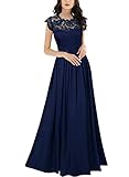 MIUSOL Damen Elegant Ärmellos Rundhals Vintage Herbst Winter Hochzeit Chiffon Faltenrock Langes Kleid Navy Blau Gr.L