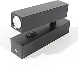 Slscyx Schwarze einstellbare quadratische Wandleuchte mit Schalter LED Lesebuch Scheinwerfer Wandlampe Schlafzimmer Nachttisch Wand Sconce Wohnzimmer Flur Beleuchtung