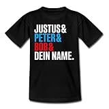 Spreadshirt Die DREI Fragezeichen Justus & Peter & Bob & Dein Name Teenager T-Shirt, 134-146, Schw