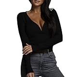 Frauen Langarm Party Oberteil Bustier Schulterfrei Crop Top Cross Wrap Oberteil Slim Fit Langarmshirt V Ausschnitt T-Shirts Bluse Stricken Tunika Tops Pullover Sexy Top
