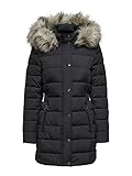 ONLY Damen Stepp-Mantel OnlNina Coat Herbst/Winter-Jacke Fellkapuze, Farbe:Schwarz, Größe:S