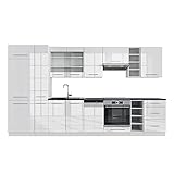 Vicco Küchenzeile Küchenblock Einbauküche 355cm Fame-Line (Weiß Hochglanz)