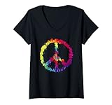 Damen Cooles Peace Zeichen Tie Dye T-Shirt für Jungen und Mädchen T-Shirt mit V