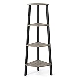 Meerveil Eckregal, Regal Schwarz Metall, Leiterregal mit 4 Etagen Bücherregal, Vintage Standregal, Klein Holz Eckschrank, ür Zuhause Wohnzimmer Schlafzimmer Balkon Lernzimmer Büro, G