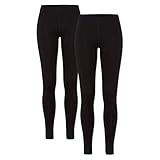 ORIGINAL BASICS Damen Thermo Leggings mit Innenfleece (2er Pack) Schwarz 36-38 (S/M)