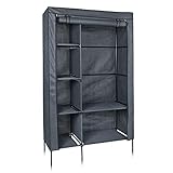 your GEAR Kleiderschrank „Grado“, 105x45x180 cm, Stoffschrank mit Kleiderstange und 6 Ablagefächern, Faltschrank in grau/schwarz, mit Reißverschluss, Kleiderstange und F