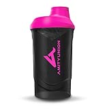 Frauen Protein Shaker 800 ml Schwarz Pink Deluxe - ORIGINAL AMITYUNION - Eiweiß Shaker auslaufsicher - BPA frei mit Sieb, Skala für Cremige Whey Shakes, Gym Fitness Becher für Isolate, Sport Getränk