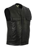Leatherick Herren SOA Anarchy Collarless Echtes Echtes Leder Biker Weste Schwarz - XL58
