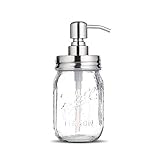bonris 16oz Klarglas Glas Seifenspender mit Edelstahlpumpe Klassische Dekor für Badezimmer Küche Bauernhaus Dekor ideal für ätherische Öle, Lotionen, Flüssigseifen (Stainless Steel)