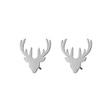 Selia Origami Hirsch Ohrring Bambi Ohrstecker Geweih Statement minimalistisch glänzende Optik handgemacht (Silber)