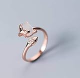 S925 Silber Ring Damen Han Xiaoqing Frische Diamant Fox Ring Temperament Persönlichkeit Cat Eye Zeigefinger Ring Weiblich, Rotgold, Öffnung Einstellbar, C-F, Rotgold, einstellb