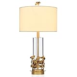OMYLFQ Nachttischlampe Tischleuchte Kupfer Kristall Tischlampe Europäischen Stil Modern Wohnzimmer Schlafzimmer Nachttischlampe Kreative Ginkgo Blatt Dekorative Dimmlampe Romantische Tischlamp