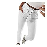 AmyGline Damen Hosen Paperbag Elastische Taillen Hose Casual Lange Hosen Sommerhose Sweatpants Freizeithose (Weiß, M)