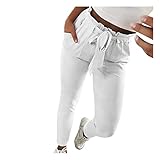 AmyGline Damen Hosen Paperbag Elastische Taillen Hose Casual Lange Hosen Sommerhose Sweatpants Freizeithose (Weiß, 3XL)