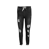 Briskorry Damen Zerrissene Jeans mit Löchern Niedrige Taille Röhrenjeans Stretch Skinny Jeanshosen Stylische Boyfriend Jeans Bootcut Frauen Denim Trousers Destroyed Lässig Jeans H