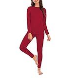 Zando Damen Thermo-Unterwäsche-Set, zweiteilig, kuschelige Duds, Winterunterwäsche, lange Unterhose, ultraweiches Oberteil, Lounge-Set, rot, Larg