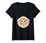 Damen Capuchin Affe Tierkopf – niedlicher Kapuchin Affenliebhaber T-Shirt mit V