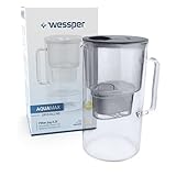 Wessper Wasserfilterkanne aus Glas 2.5 L Kompatibel mit Brita-Wasserfilterkartuschen, Inklusive 1 Wasserfilter-Kartusche, Reduziert Kalk und Chlor, Schw