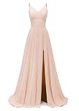 yinyyinhs Damen Schlitz Lang A-Linie Chiffon Brautjungfernkleider Rückenfreie Abendkleider Ballkleider Pfirsich Größe 46
