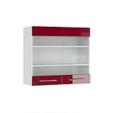 Vicco Küchenschrank Hängeschrank Unterschrank Küchenzeile Hochglanz Fame-Line (Bordeaux Hochglanz, Hängeglasschrank 80 cm)