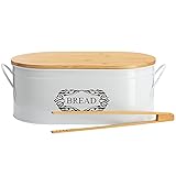 PARANTA Brotkasten mit Schneidebrett, Deckel, Brotbehälter für Küchentheke, hält mit Griffen und Brotkasten-Clip, Weiß