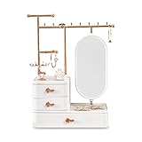 Galatée Schmuckständer Schmuckhalter Kettenhalter - 3 Stäbe drehbar , Schmuckbaum Kettenständer Uhrenständer Schmuckaufbewahrung für Ketten, Ohrringen, Ringen, Uhren und Armbändern - Weiß