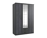 lifestyle4living Kleiderschrank mit Spiegel-Tür, Graphit-Grau, 135 cm | Drehtürenschrank 3-türig mit 2 Schubladen im Industrial-S