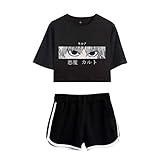 Tomwell Hunter X Hunter T-Shirt ＋ Hosen Sets Damen Killua Eyes Hisoka Shirt Und Shorts Anime 3D Druck Sommer Tops Anzug Bauchfrei Oberteile Kurze Tank Top Kurzarm Blusen A Schwarz Schwarz L