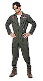 Smiffys, 26287L Herren Top Gun Kostüm, Overall, Namensschild und Sonnenbrille, Top Gun, Größe: L, 36287,Grü