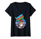 Damen monkä Aserbaidschan Fan - Affe aserbaidschanische Flagge T-Shirt mit V