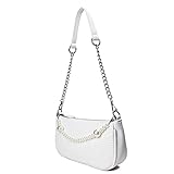 CAMILIFE Weiße Schulter Handtasche Mini Handtaschen mit Perlenkette Classic Vintage Tasche Kleine Weiße Handtasche für Damen 90er Umhäng