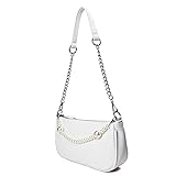 CAMILIFE Weiße Schulter Handtasche Mini Handtaschen mit Perlenkette Classic Vintage Tasche Kleine Weiße Handtasche für Damen 90er Umhäng