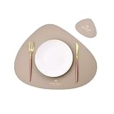 4er Set/6er Set Platzsets und Untersetzer Dreieck Oval Leder Tischset Wassertropfen Abwischbar Tischmatte Wasserdicht ölbeständig Rutschfestes Hitzebeständiges Platzsets (Beige,6er)