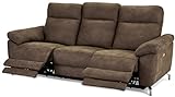 Ibbe Design Braun Stoff 3er Sitzer Relaxsofa Couch mit Elektrisch Verstellbar Relaxfunktion Heimkino Sofa Doha mit Fussteil, Federkern, 222x96x101