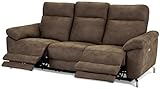 Ibbe Design Braun Stoff 3er Sitzer Relaxsofa Couch mit Elektrisch Verstellbar Relaxfunktion Heimkino Sofa Doha mit Fussteil, Federkern, 222x96x101