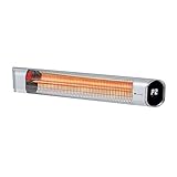 Blumfeldt Dark Wave Infrarotstrahler, Heizstrahler Terrasse, MinimalGlare Heating Tube: Goldbeschichtete Carbonröhre, 9 Heizstufen, Timer, IP65, LED-Display, Deckenheizstrahler mit 2000 W, silb