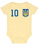 Kinder Baby Strampler Shirt Ukraine mit Wunschname + Nummer - Gelb 12-18 M