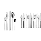 WMF Atria Edelstahl Besteck Set 6 Personen, Essbesteck Set 30 teilig, Monobloc-Messer & Nuova Steakbesteck, 12-teilig, für 6 Personen, Steakgabel, Steakmesser, Cromargan Edelstahl p