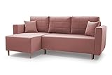 Ecksofa mit Schlaffunktion und Bettkasten aus Samt Universelle Ottomane | Couch für Wohnzimmer, Schlafsofa Sofagarnitur Sofa Eckcouch L-Form Wohnlandschaft mit Bettfunktion Santos (Rosa)