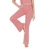 Damen Crossover Yogahose, hohe Taille, Bootcut-Leggings, weites Bein, Schlaghose für Workout, Joggen, Tanzen, rose, M