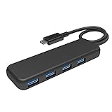 KabelDirekt – USB-Hub & Adapter, USB-C-Stecker, 4 USB-3.0-Ports (Slim-Design, für mehr Anschlüsse an PC/Notebook/Tablet/Smartphone, MacBook-kompatibel, USB SuperSpeed mit 5 Gbit/s, schwarz)