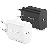 Amoner 20W USB Ladegerät USB C Netzteil iPhone Stecker USB C Ladestecker 2 Stück Schnellladegerät kompatibel mit iPhone 12, 12 Pro, 12 Pro Max, 11 Pro, iPad, AirPods Pro, Galaxy S20/S21 Schw