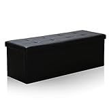 Fiqops Sitzhocker 120L Faltbarer mit Stauraum Sitzbank PVC-Leder Wohnzimmer Polsterhocker, belastbar bis 300 kg, 110x38x38 cm Schwarz, mit Deck