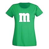 T-Shirt M&M Schoko-Linse Gruppenkostüm Karneval Fasching 15 Farben Damen XS-3XL M's Fans Ms Krümelmonster Darts Tanzgruppe Mottoparty, Größenauswahl:XS, Farbe:grün/Kelly - Logo W