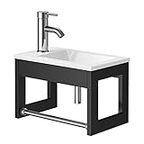 LEMONDA Badezimmer-Waschbecken mit Wasserhahn und ohne Überlauf-Ablaufgarnitur, Wandmontage, 40,6 x 24,3 cm, rechteckiges Eckwaschbecken mit Handtuchhalter für Garderobe, WC