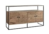 SAM Kommode Moskau 2 by Wolf Möbel, Akazienholz massiv & stonefarben, Sideboard mit 4 Türen und 2 Ablagen, Rahmen & Griffe aus Metall, 150 x 83 x 40