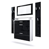 Vladon Garderobenset Garderobe Malea, Korpus in Weiß matt/Front in Schwarz Hochg