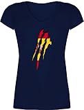 Länder Fahnen und Flaggen - Spanien Krallenspuren - M - Dunkelblau - T-Shirt - XO1525 - Damen T-Shirt mit V
